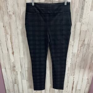 Dalia Gray Plaid Pull On Pants High Rise Fitted Stretchy Womens Size Small